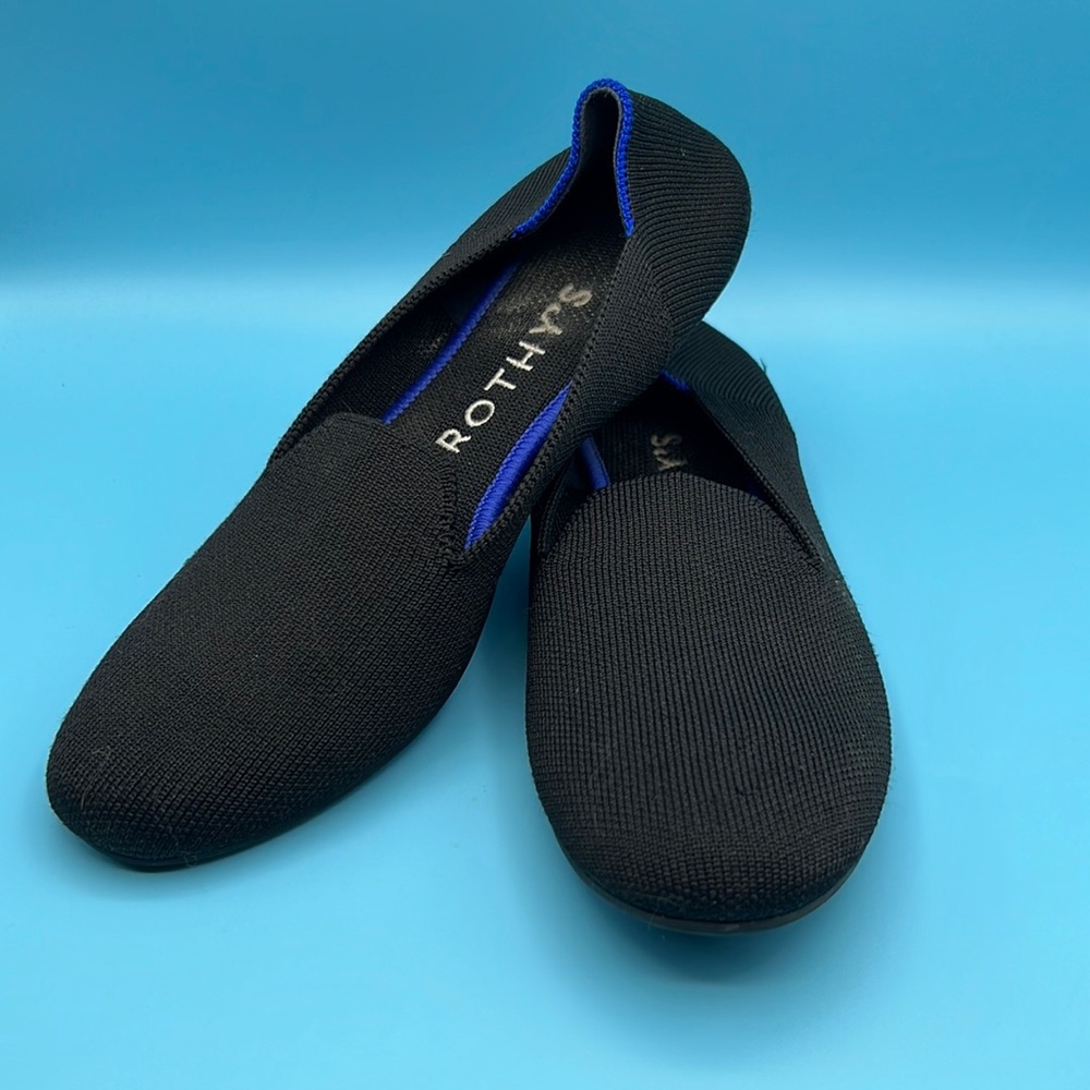 Rothy's Black Flats with Blue Trim